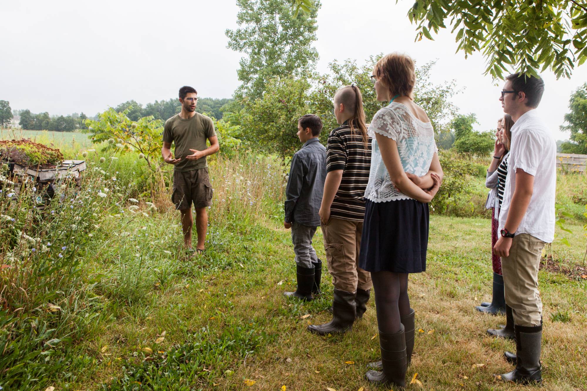 Children participating in an outdoor activity at the GVSU Sustainable Farm